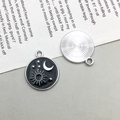 Black enamel celestial magic crystal ball pendant with silver sun and moon for DIY jewelry - Enamel Sun and Moon
