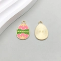 Pink and green Easter egg charm with gold plating and floral enamel details - Pink And Green Floral Style