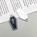 Gothic style black enamel coffin charm with silver cross, perfect for DIY jewelry making - Enamel Coffin Cross