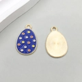 Blue enamel Easter egg charm with colorful polka dots and golden metal finish - Red Polka Dot Colorful Style