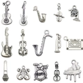 Vintage silver musical instrument charms set including guitar and violin for DIY jewelry - Mixed Music Instrument Series
