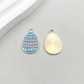 Blue Easter egg charm with colorful patterns and golden textured reverse for jewelry DIY - Blue Heart Polka Dot Style