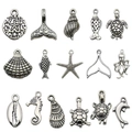Antique silver sea creature charms including seahorse and dolphin for DIY jewelry making - Mixed Ocean Series (SN08)