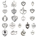 Variety of antique silver alloy heart pendants with engraved patterns and cutouts - Mixed 21pcs Antique Silver Heart Series (SN16)