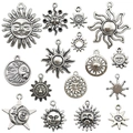 Lot de 15 pendentifs soleil et lune en alliage argent antique pour bijoux DIY - Lot de 15 Série Soleil Mixte (SN20)