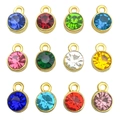 Set of 12 round colorful birthstone pendants with gold alloy frames for DIY jewelry - Multi-color