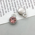Silver-plated circular charm pendant with faceted pink star stone and striped back - Silver February Style (13494)