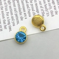 Antique gold alloy round charm with blue faceted crystal for DIY jewelry making - March-Aquamarine