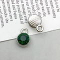 Silver alloy pendant with dark green rhinestone showing front and back textured views - Silver May Style (13497)