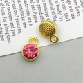 Pink crystal star stone pendant with gold alloy base and textured back for DIY jewelry - October-Pink