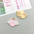 Pink heart with white wings and golden fan shell alloy charms for DIY jewelry making - Pink Enamel Heart Wings Style (14971)