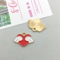 Red heart pendant with wings and golden fan charms for DIY jewelry making - Red Enamel Heart Wings Style (14972)