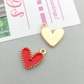 Red enamel heart pendant with gold beaded edges and polished gold back for DIY jewelry - Red Enamel Beaded Heart Style (14979)