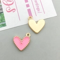 Pink enamel heart pendant with gold dotted border and polished gold alloy charms - Pink Enamel Beaded Heart Style (14985)