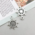 Paire de breloques gouvernail argent antique pour bijoux nautiques à faire soi-même - Petit style de gouvernail simple face (2729) / 15*19mm