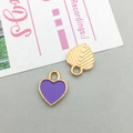 DIY jewelry set with purple enamel heart pendant and textured golden leaf charm - Purple Enamel Mini Heart Style (16496)