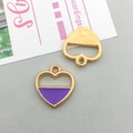 Golden heart-shaped alloy pendant with purple enamel for DIY jewelry making - Purple Enamel Hollow Heart Style (17546)