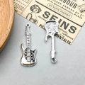 Silver antique guitar pendant for DIY jewelry making with realistic embossed details - Antique Silver Guitar Style