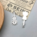 Antique silver violin alloy pendant charms for DIY jewelry making with fine carved details - Antique Silver Guitar Style Two