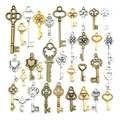 Assorted vintage alloy key charms in antique bronze, silver, and gold finishes - Mixed 30pcs Antique Bronze Silver Gold Keys Set (SN315)