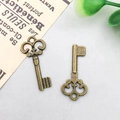 Pair of antique bronze alloy vintage key pendants with intricate hollow patterns for DIY jewelry - 9x21mm / Vintage Key Style (540)