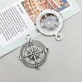 Pendentif boussole en argent antique avec gravure NSEW pour bijoux DIY - Style de Boussole (B263) / 24*29mm
