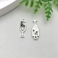 Antique silver wine glass and bottle alloy charms for DIY jewelry making - Slender Wine Cup Style (10565)