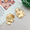 Goldene Weihnachtsglocken-Anhänger mit Schleife und Gittermuster für DIY-Schmuck - KC金色圣诞铃铛款式(15480)