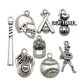 8-piece antique silver alloy baseball and softball charm set for DIY jewelry making - 16 Piece Mixed Antique Silver Baseball Series