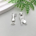 Antique silver cocktail glass pendants with straw and lemon slice detail in 3D metal - Tall Wine Glass Style (12144)