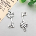 Antique silver alloy vintage key charms with ornate hollow patterns for jewelry making - 13x28mm / Vintage Key Style (3333)