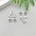 Antique silver alloy dining cart pendant showing detailed front and back vintage design - Wine Cart Style (12147)