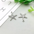 Antique silver starfish pendant with realistic textured surface for DIY jewelry making - 16*33mm / Antique Silver Starfish (9044)