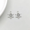 Pair of vintage silver nautical ship wheel charms for DIY jewelry making and crafts - Small Round Rudder (15*20mm-5581)