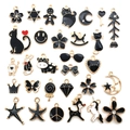 Assorted black enamel alloy pendants featuring animals and stars with gold plating - Mixed Black Enamel Series Style (HK550)