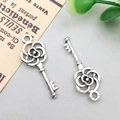 Retro silver rose flower key pendant charm for DIY jewelry making with vintage finish - 11x28mm / Vintage Rose Key Style (7536)