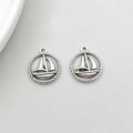 Pair of antique silver sailboat pendants with twisted rope frames for DIY jewelry - Sailboat (16*18mm-7336)