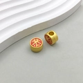 Golden beads with red enamel and Gong-Xi character for DIY bracelet making - Red Enamel Round Gong Character Bead (14862)