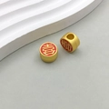 Golden cylinder charm with red enamel Xi character for DIY jewelry making - Red Enamel Round Xi Character Bead (14863)