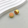 Golden cylinder bead with red enamel and Chinese character 'Fa' for DIY jewelry making - Red Enamel Round Fa Character Bead (14864)