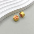 Red enamel Fu character golden cylinder beads for DIY jewelry making and pendants - Red Enamel Round Fu Character Bead (14866)