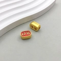 Golden oval DIY charms with red Good Luck Chinese characters for jewelry making - Red Enamel Good Luck Double Sided Bead (18476)