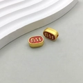 Golden Chinese style oval bead with red enamel and lucky character for DIY jewelry - Red Enamel Wealthy Double Sided Bead (18477)