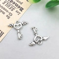 Antique silver key pendant with heart and angel wings for DIY jewelry making - 15x15mm / Antique Silver Heart Wing Key Style (11409)