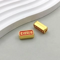 Golden rectangle charm with red enamel and Jin Bang Ti Ming success engraving - Red Enamel Success Double Sided Bead (18478)