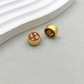 Golden cylinder bead charm with red enamel and Chinese calligraphy for DIY jewelry - Red Enamel Victory Double Sided Bead (18479)