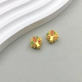 Golden fortune tree pendant with colorful accents and sandblasted finish, set of 2 pieces - Enamel Money Tree Bead (18482)