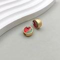 Chinese style red and green enamel pendant with pearl in matte gold finish for DIY - Red Enamel Moon Sea Theme Bead (18484)