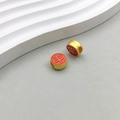 Golden beads with red enamel finish and Chinese character Ping for jewelry making - Red Enamel Ping Character Bead (18486)