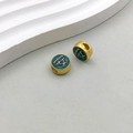 Golden Chinese charm bead with blue enamel finish and lucky character 'An' for DIY jewelry - Blue Enamel An Character Bead (18487)